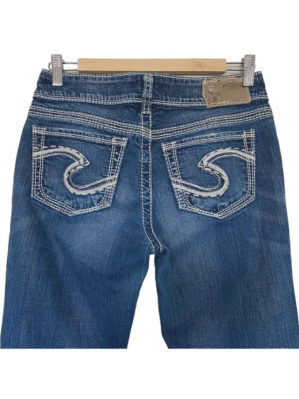 Silver Suki Mid Slim Boot Bootcut Jeans Women's Size 27x33 Thick Stitching